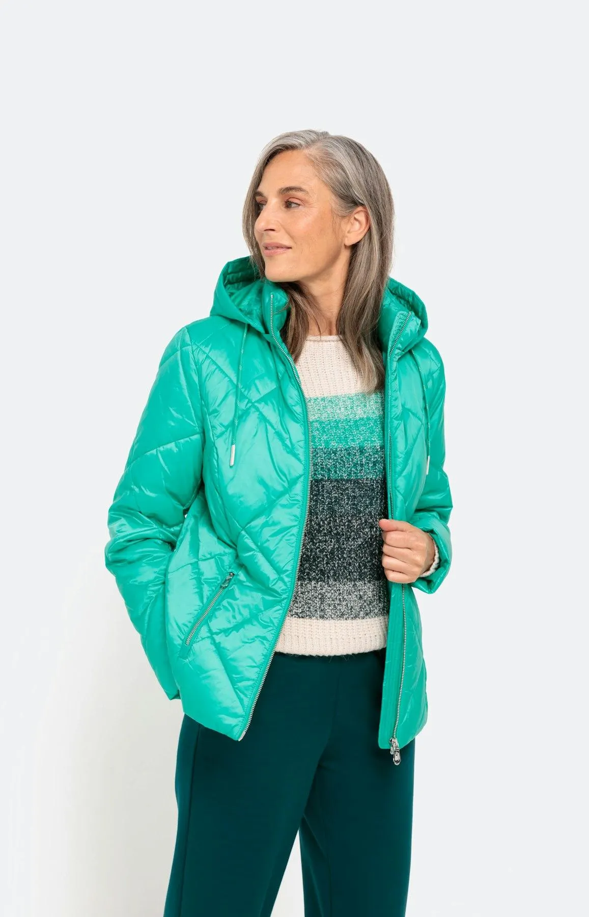 Steppjacke mit abtrennbarer Kapuze, grün