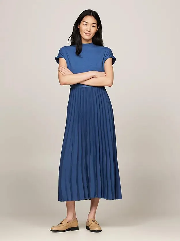 Midikleid mit Mock-Rollkragen und Falten
