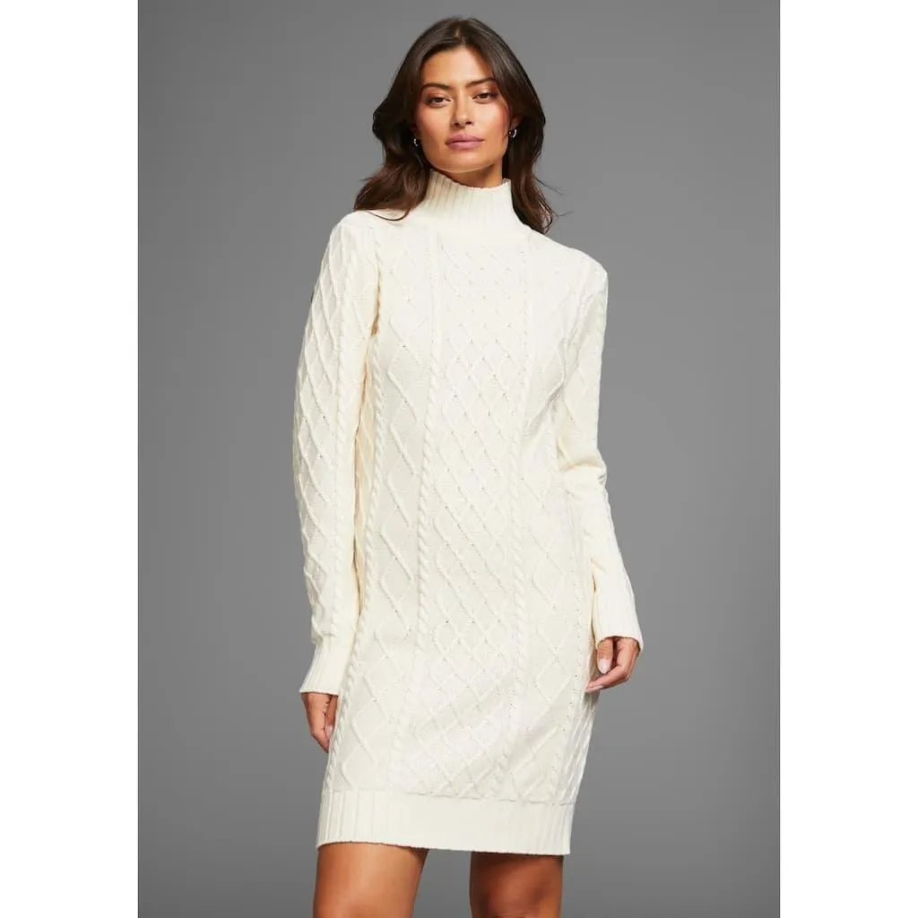 Laura Scott Strickkleid Ohne Taschen mit Zopfstrickmuster und Stehkragen