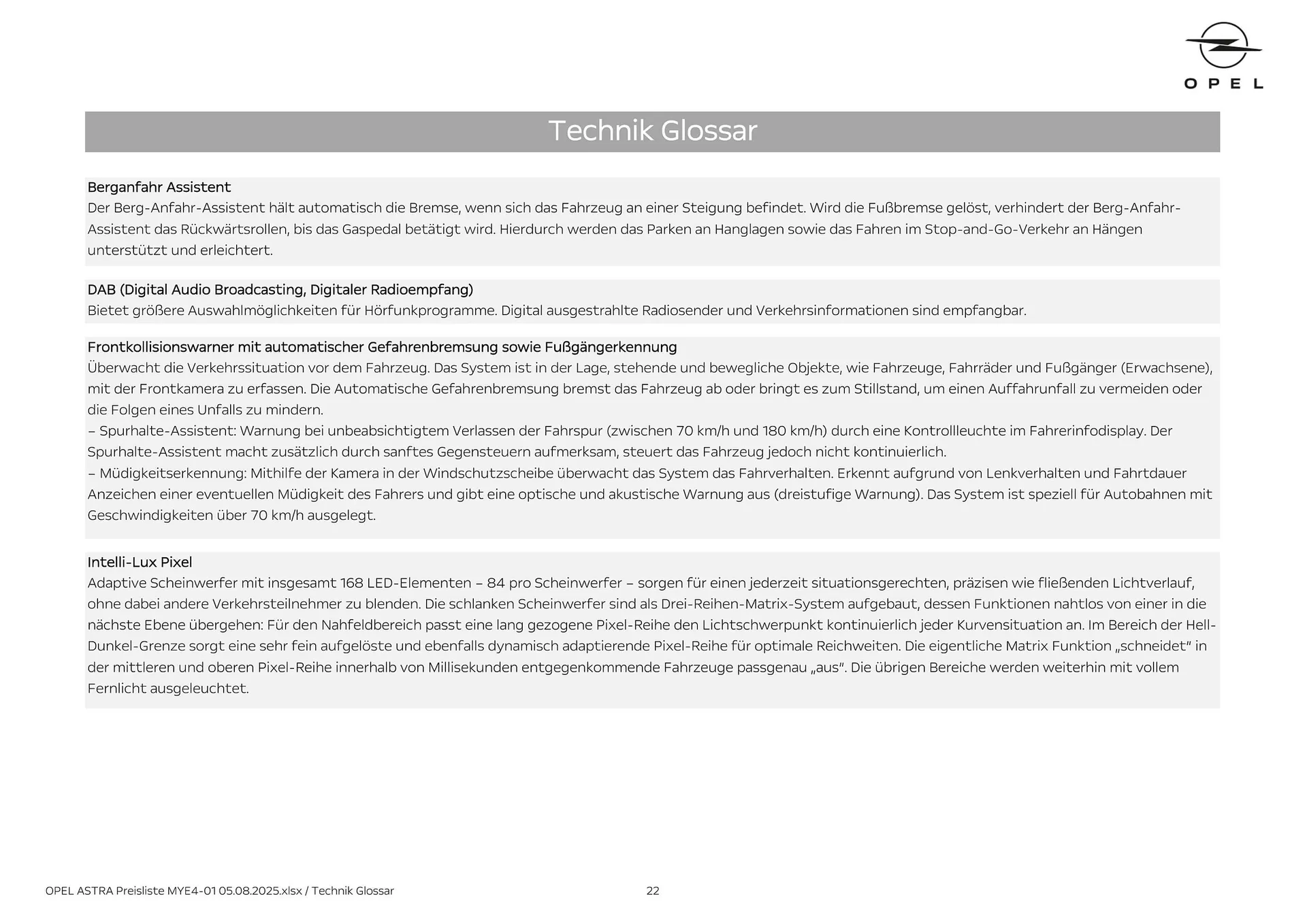 Opel Flugblatt von 18. August bis 18. November 2025 - Flugblätt seite 22