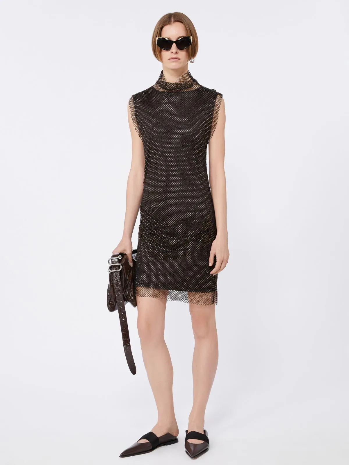 Ärmelloses Kleid mit Strass - Schwarz