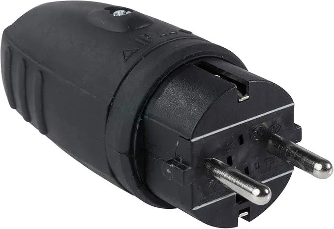 as - Schwabe Gummistecker Schutzkontaktstecker mit doppeltem Schutzkontakt, Leitungen bis max. 2,5mm² - für den Außenbereich geeignet, 230V, 16A, IP44, Schwarz, Made in Germany, 60410