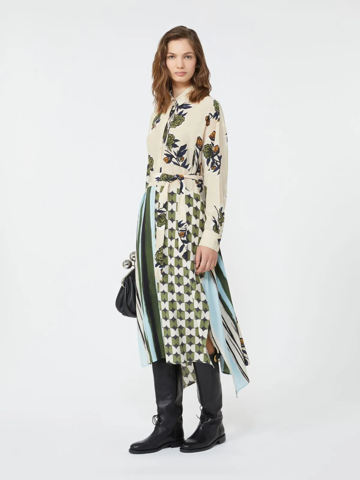 Kleid aus Seiden-Crêpe-de-Chine - Beige