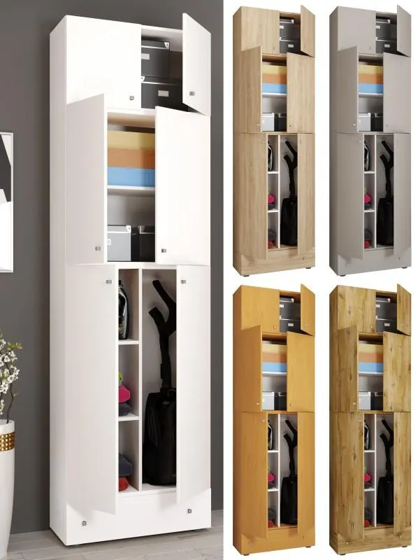 VCM Holz Besenschrank | 6 Fächer | Maße: H. 240 x B. 70 x T. 39 cm | Haushaltsschrank | Mehrzweckschrank | Aufsatz mit 2 Türen | Extra Schublade - Lona Sonoma-Eiche