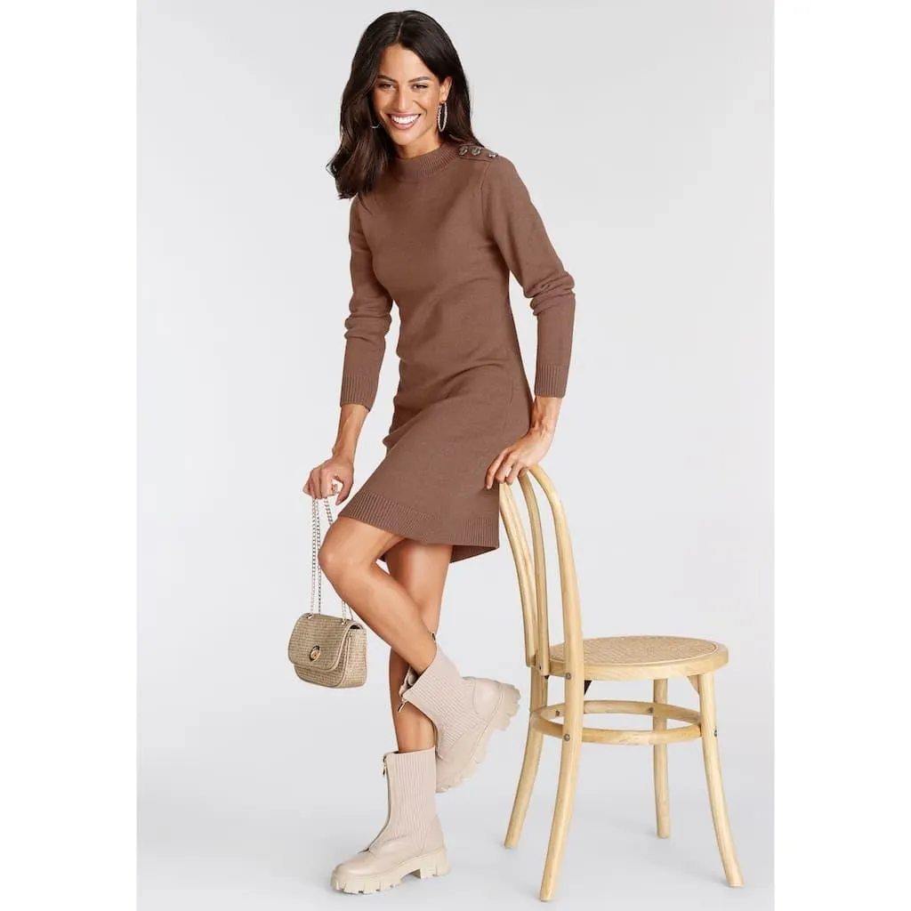 Laura Scott Strickkleid mit Stehkragen und Zierknöpfen