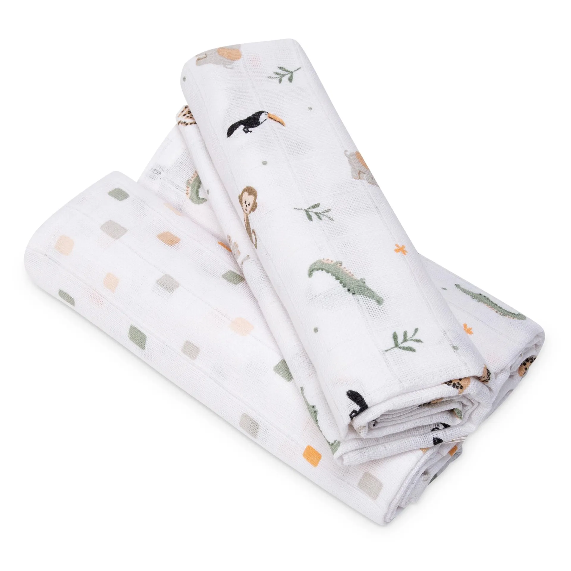 3er Set Mullwindeln Dschungel 80 x 80 cm