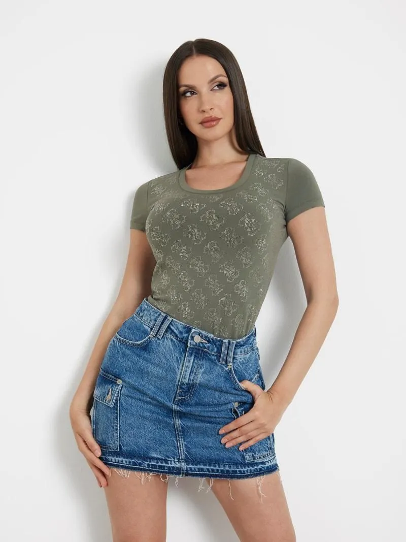 Stretch-t-shirt mit 4g-strass-logo