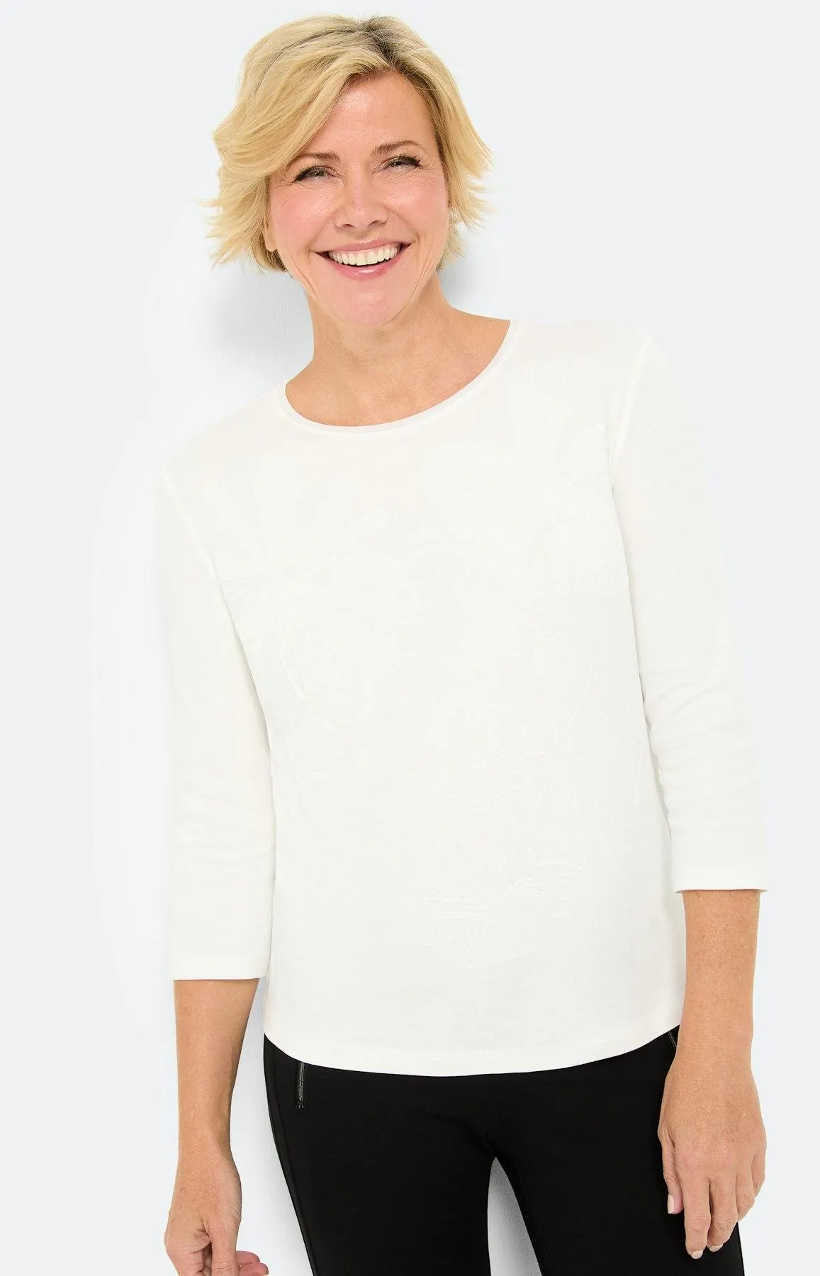 T-Shirt mit Blumen-Applikation, weiß