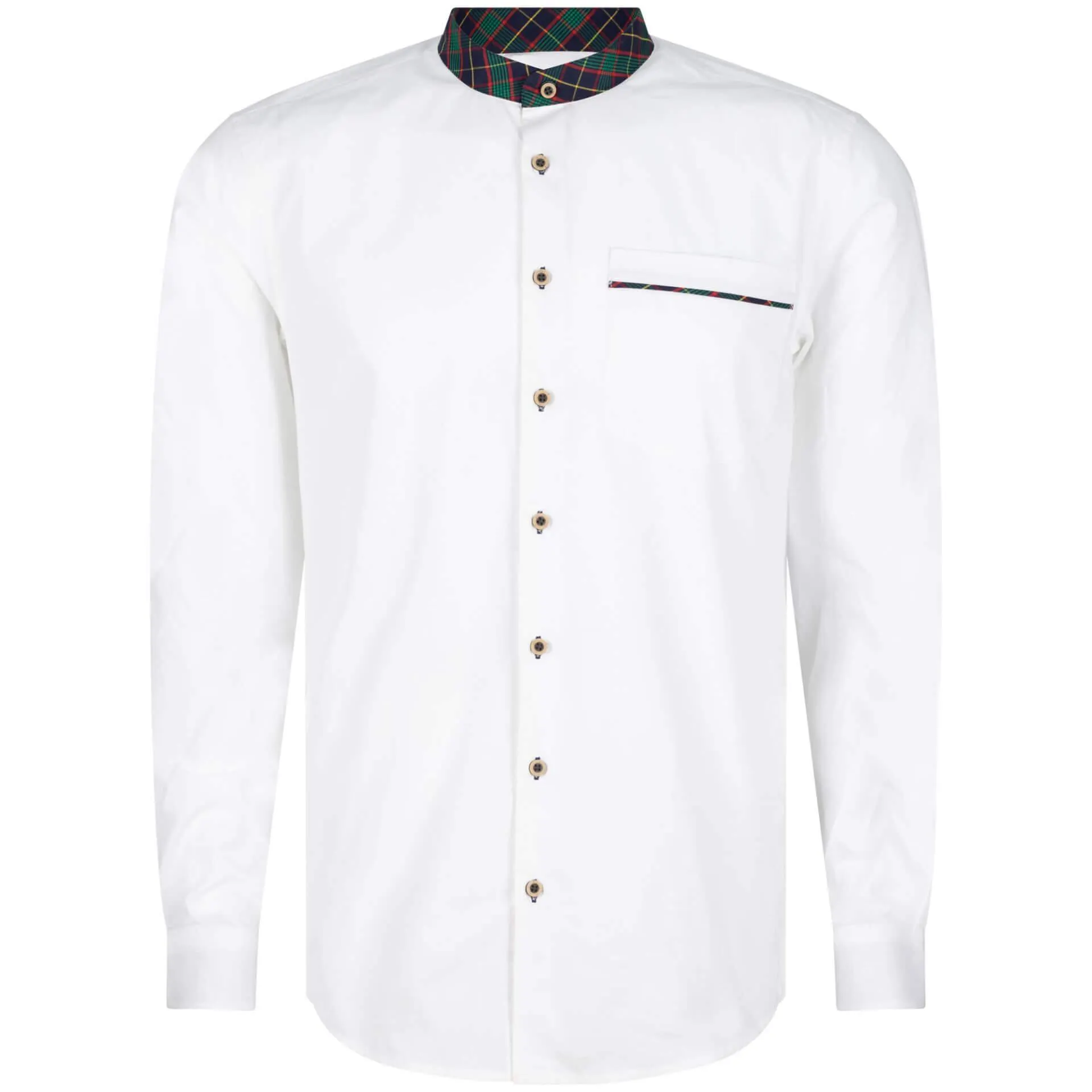 Herren Hemd "Kärnten", Niedriger Stehkragen, Karo, Weiß