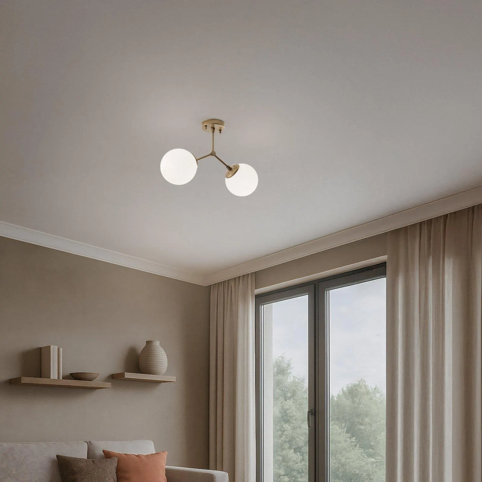 Deckenleuchte Damar, gold, Glas, 2-flammig, Länge 44 cm, E27