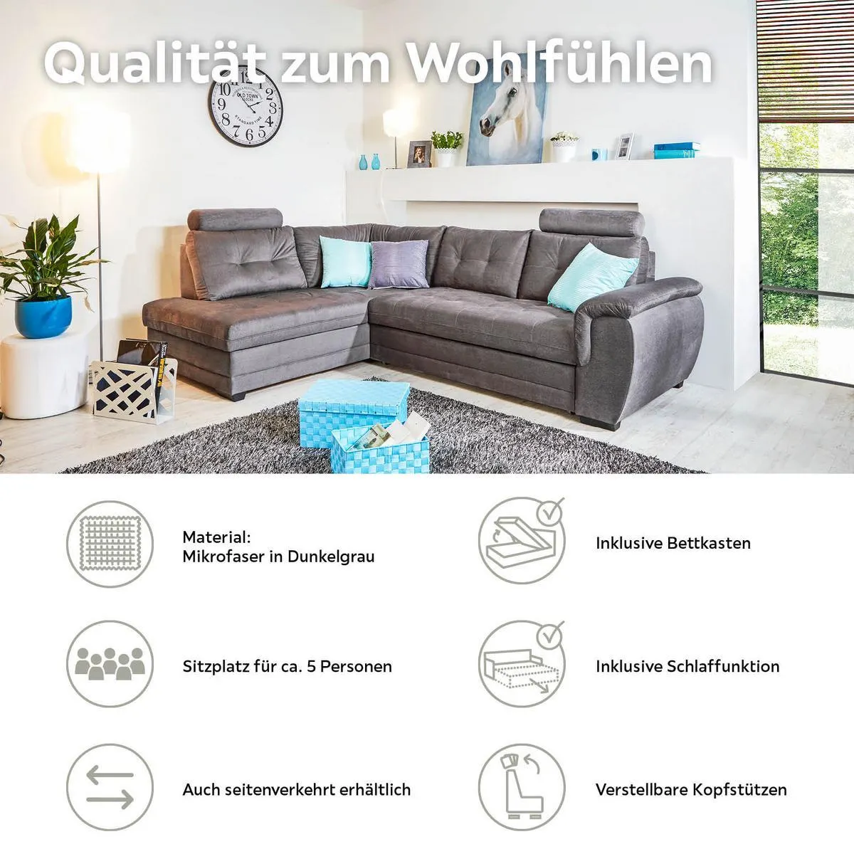 mit Schlaffunktion + Bettkasten Falco, Mikrofaser