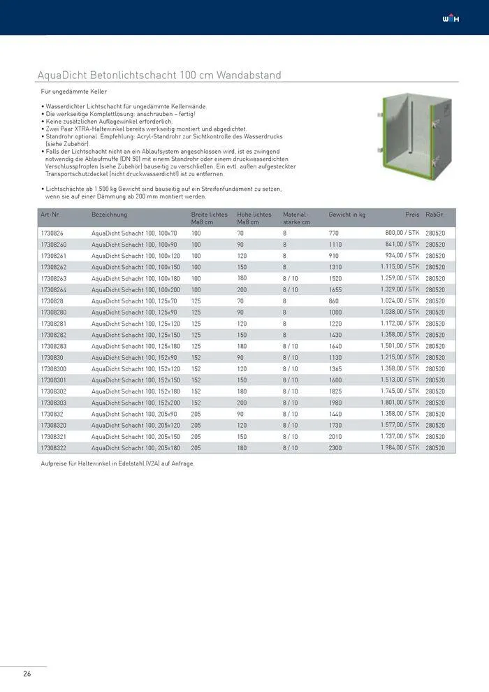Betonlistschächte Preisliste 2024 von 5. Juni bis 31. Dezember 2024 - Flugblätt seite  26