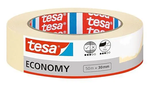 tesa Malerband ECONOMY - Vielseitiges Klebeband für Malerarbeiten ohne Lösungsmittel - Bis zu 4 Tage nach Gebrauch rückstandslos entfernbar, 50 m x 30 mm