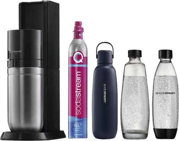 DUO Wassersprudler Titan + Doppelwandige Metallfl. Fizz&blau