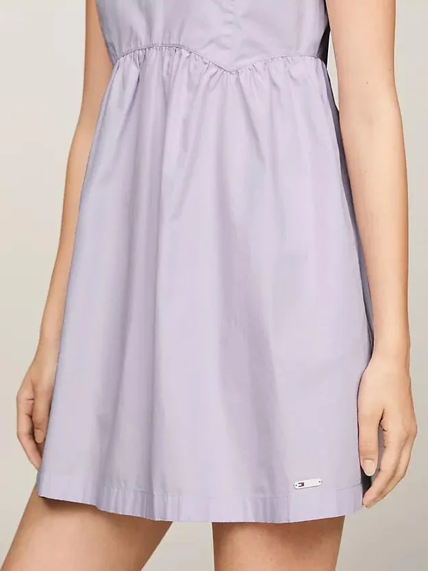 Popeline-Minikleid mit Bindeband an Rücken