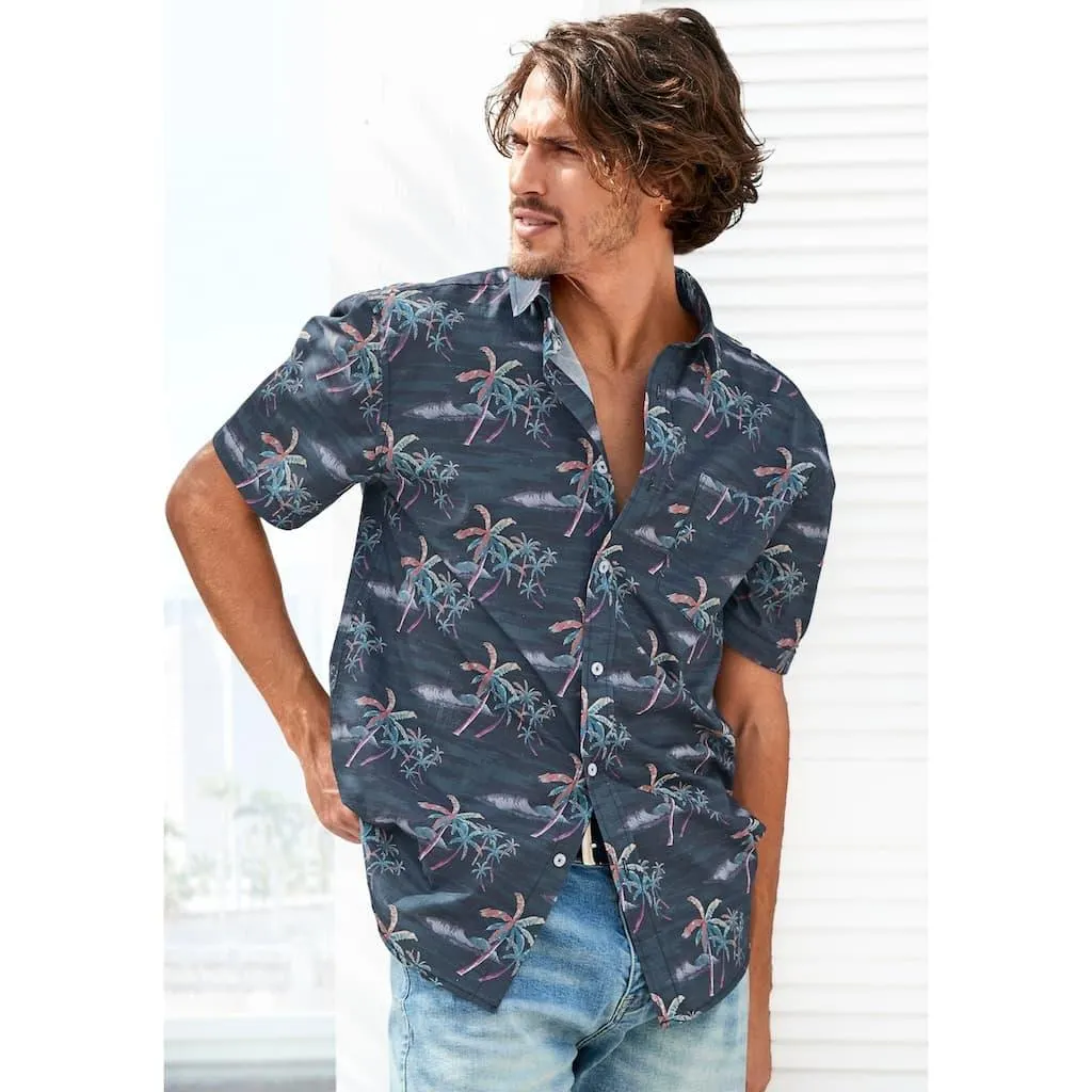 Beachtime Hawaiihemd »- sommerliches Hemd mit tollem Palmen Druck« , Kurzarm, Freizeithemd mit Palmenprint, reine Baumwolle