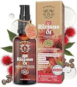 BIONOBLE Rizinusöl Kaltgepresst Bio - 100% Natürlich, Ohne Hexan - Wachstumsfördernd, Repariert - Rizinusöl Bio Haare, Wimpern, Augenbrauen, Haut - Castor Oil - Glasflasche, Pipette, Pumpe - 50ml