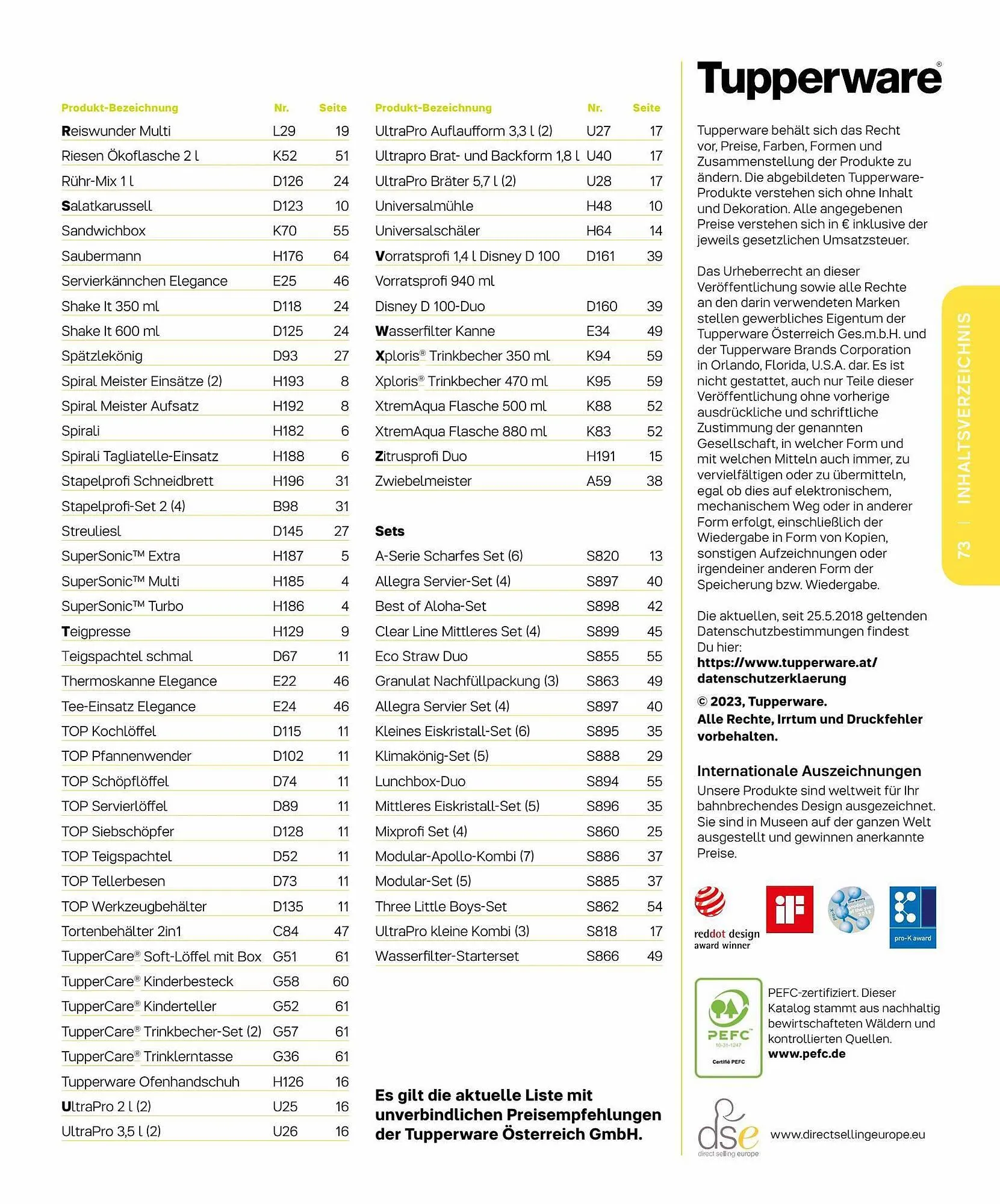 Tupperware Flugblatt von 6. März bis 31. August 2023 - Flugblätt seite 73
