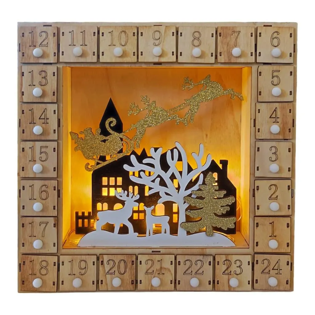 SHX Dekoobjekt »Adventkalender mit Motiv "Haus"« LED-Licht, liebevoll gestaltetes Motiv, Kästchen mit 4x4 cm