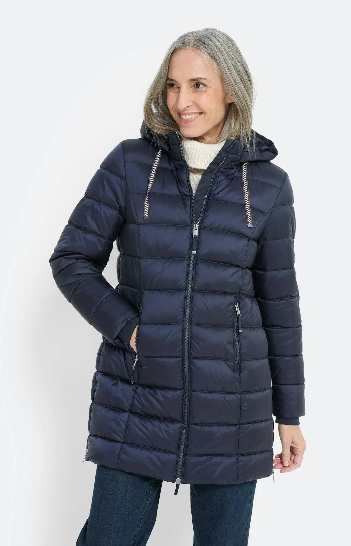 Steppmantel mit Seitenschlitzen, marine