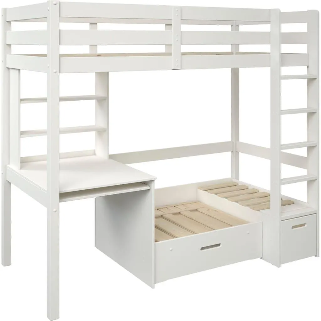 OTTO home Etagenbett »HENNE' TOPSELLER! Hochbett, Ideal für kleine Räume, 2 Schlafplätze« zweiter Schlafplatz ausziehbar, B/H/T ca. 208/180/105cm, mit Polsterauflagen+ Schreibtisch + Stauraum, mehrere Farben