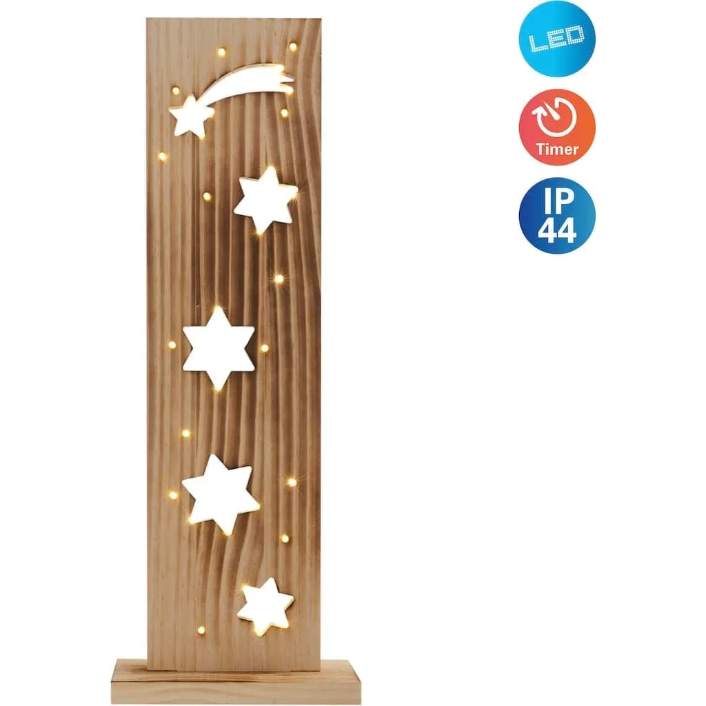 näve LED Dekoobjekt »Sterne, Weihnachtsdeko aus Holz« LED-Board 1 Stk. Warmweiß Holz-Stehleuchte, Höhe ca. 60 cm, Batteriebetrieben