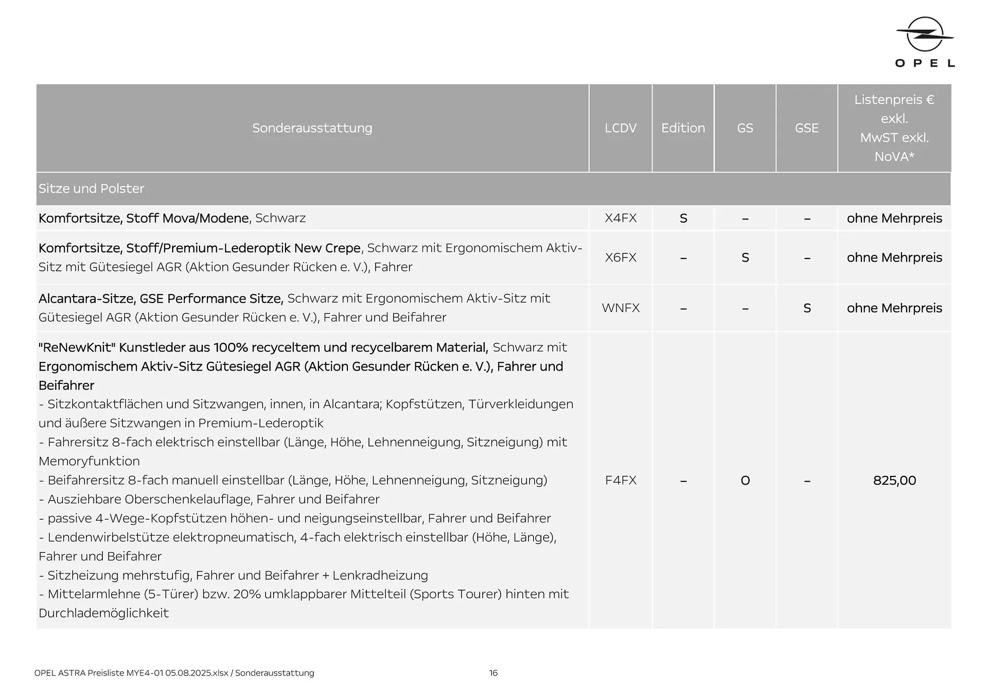 Opel Flugblatt von 18. August bis 18. November 2025 - Flugblätt seite 16