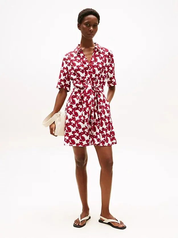 Strukturiertes Mini-Hemdkleid mit Bindeband