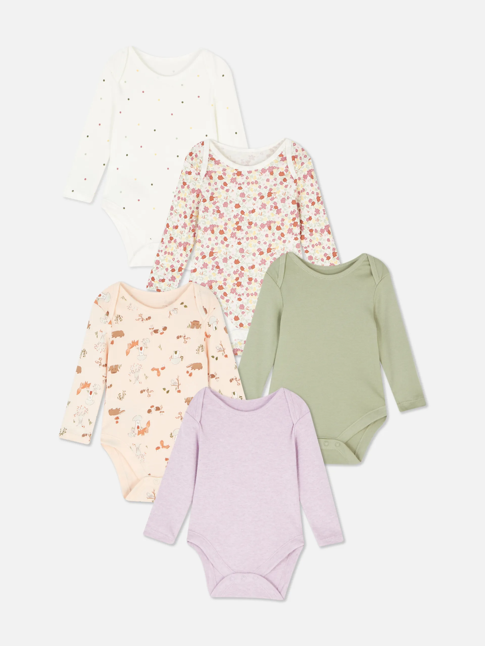 Langarm-Bodys mit verschiedenen Designs, 5er-Pack