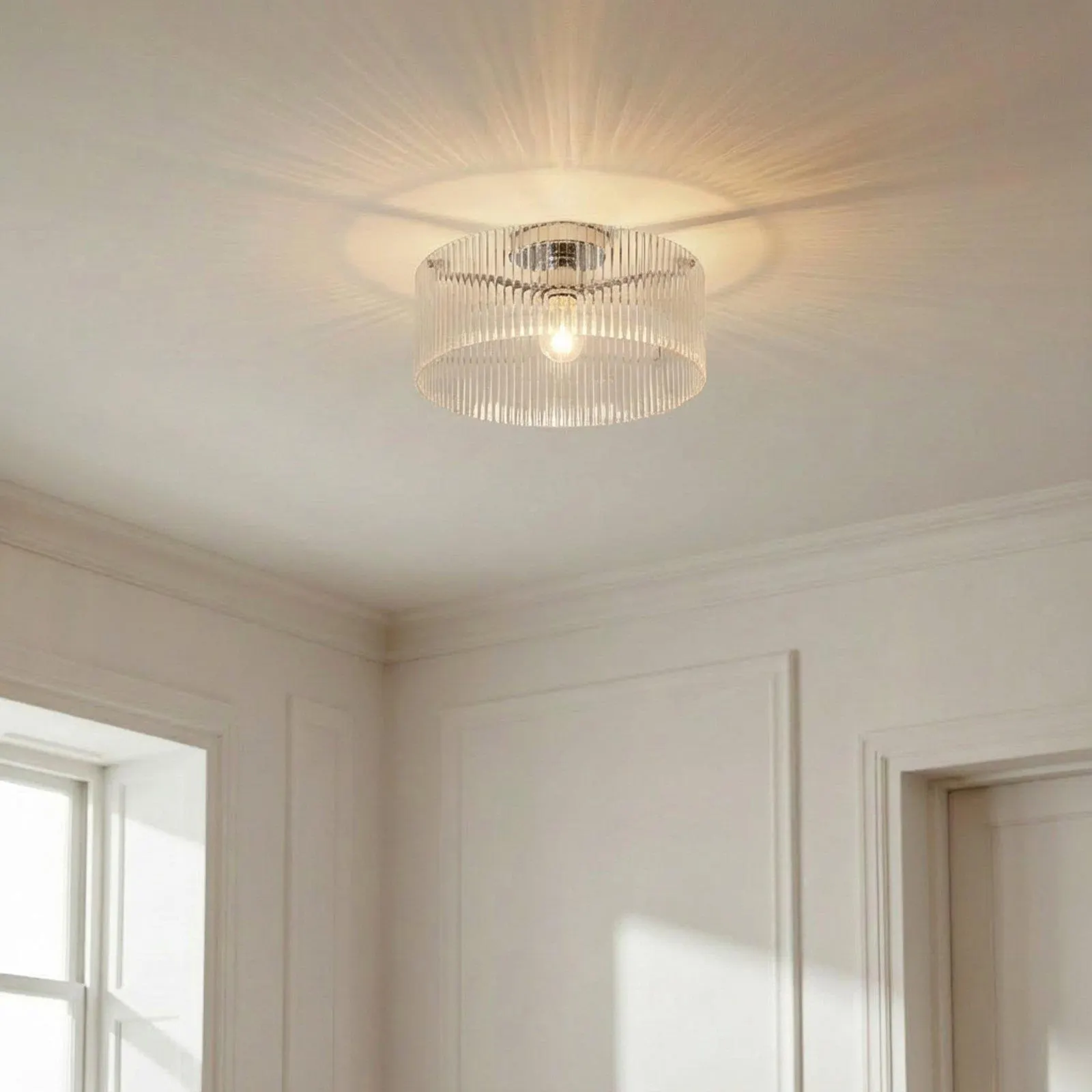 Lucande Deckenleuchte Meritt, chrom/klar, Ø 40 cm, Glas