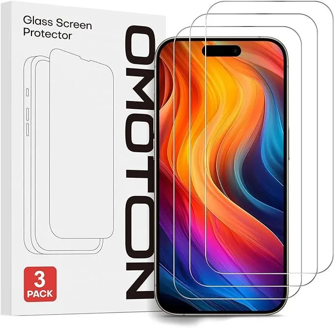 OMOTON für iPhone 15/15 Pro Panzer Schutz Glas, kompatibel mit iPhone 15/15 Pro Schutzfolie, Einfache Installation, 9H Härte, Anti-Kratzen, Anti-Öl, Anti-Bläschen, 3 Stück