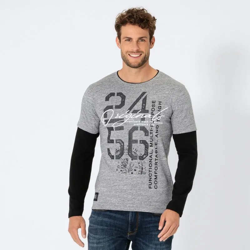 Herren-Langarmshirt mit 3D-Stickerei