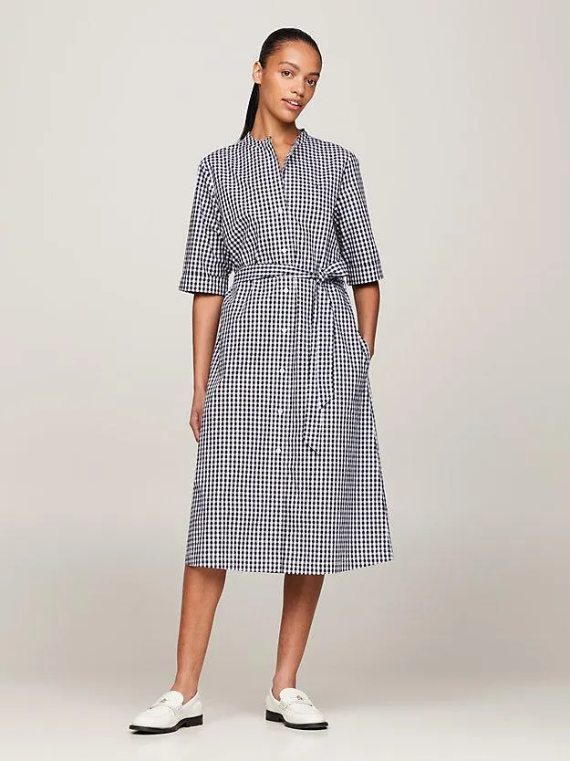 Kariertes Kurzarm-Hemdkleid in Midi-Länge