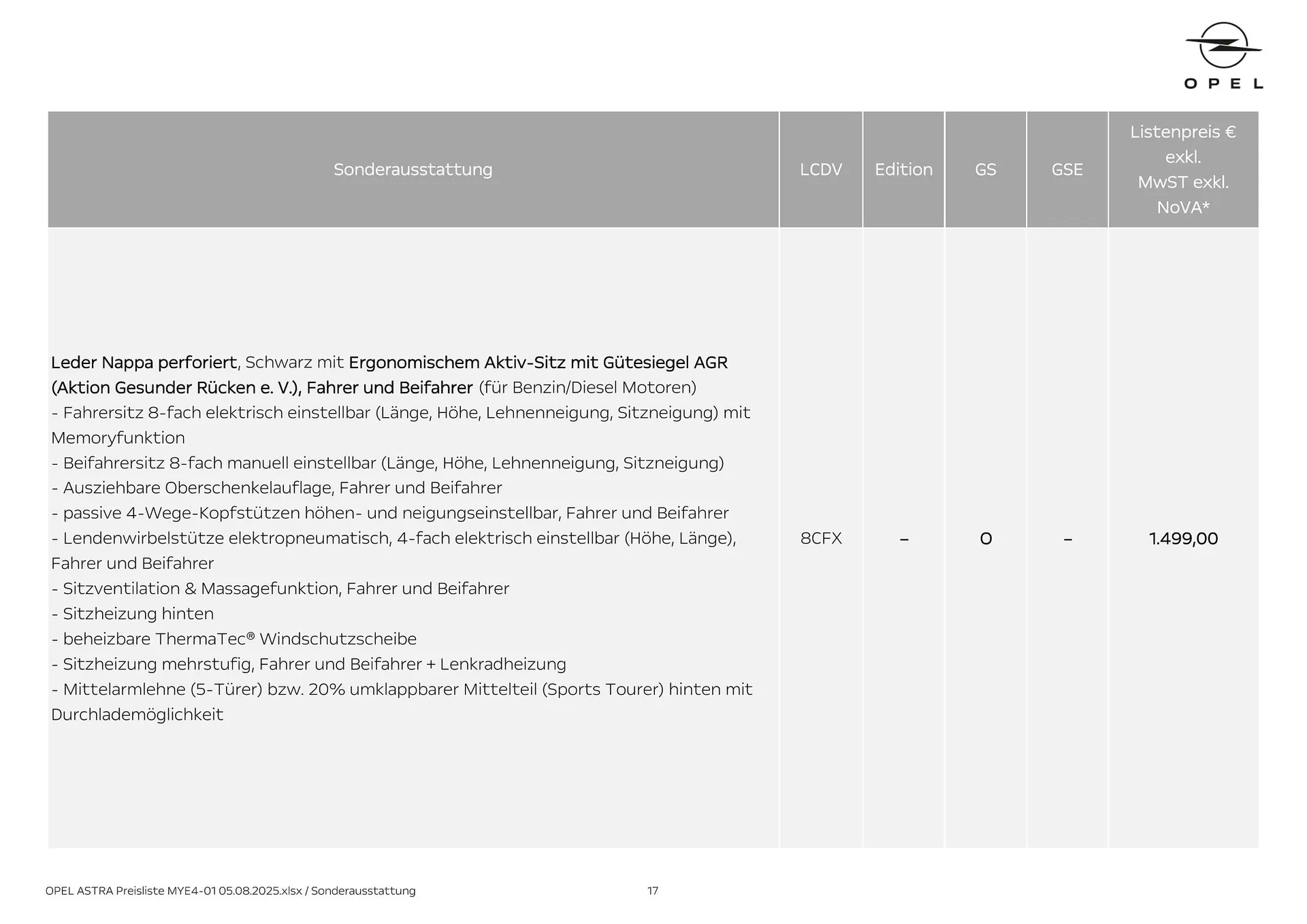 Opel Flugblatt von 18. August bis 18. November 2025 - Flugblätt seite 17