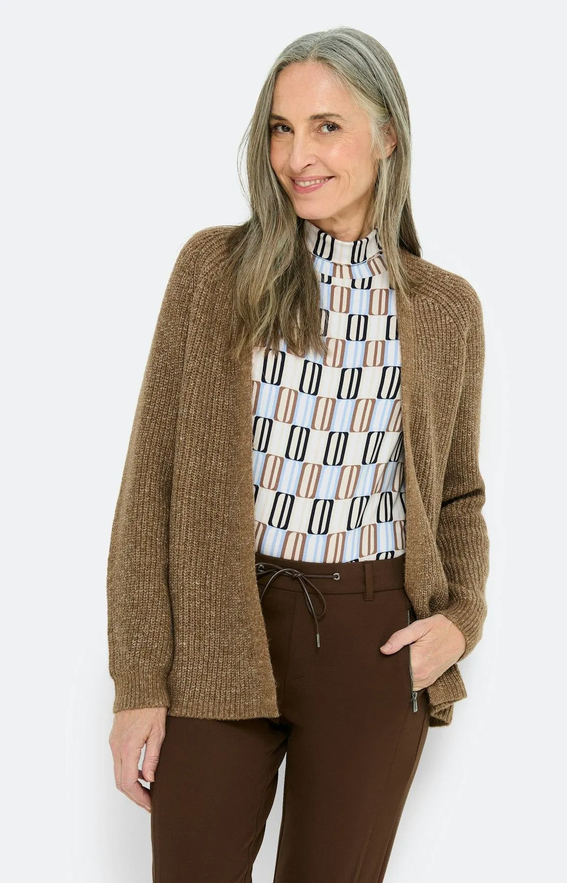 Cardigan mit offener Kante, taupe