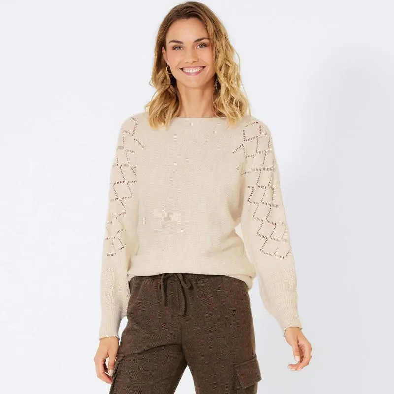 Damen-Pullover mit Ajour-Einsatz