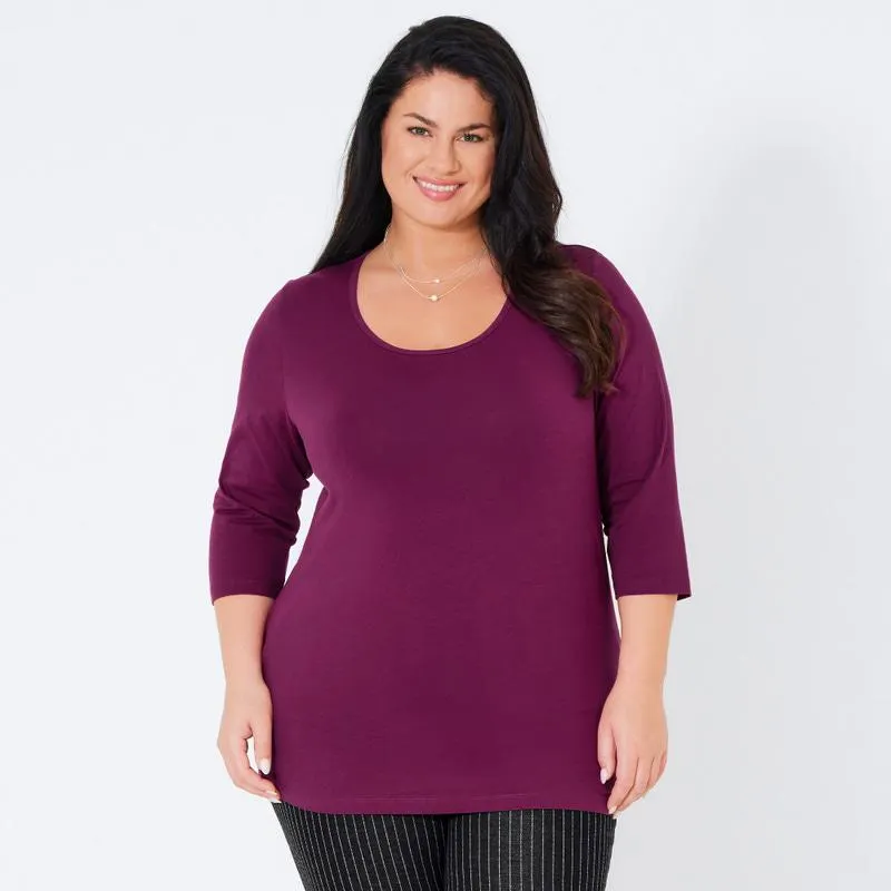 Damen-Shirt mit tiefem Rundhalsausschnitt, große Größen