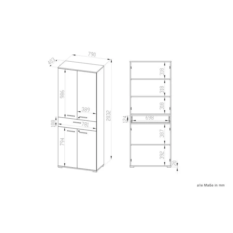Steiner Shopping Schrank Tapachula 02, Farbe: Sonoma Eiche hell - Abmessungen: 203 x 79 x 40