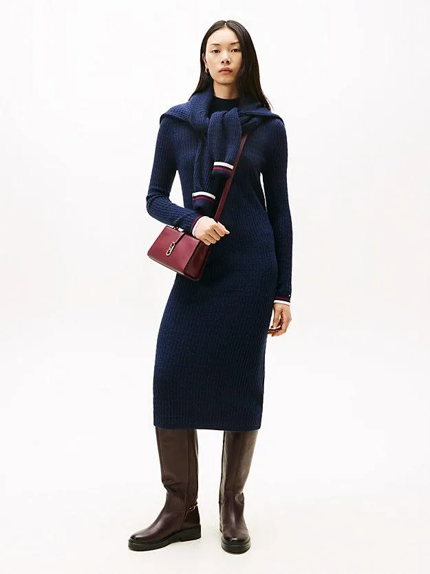Zopfstrick-Midikleid mit Kaschmir