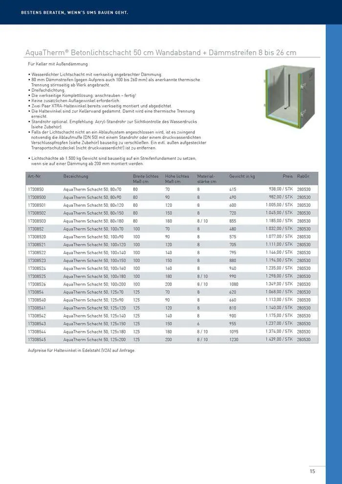 Betonlistschächte Preisliste 2024 von 5. Juni bis 31. Dezember 2024 - Flugblätt seite 15