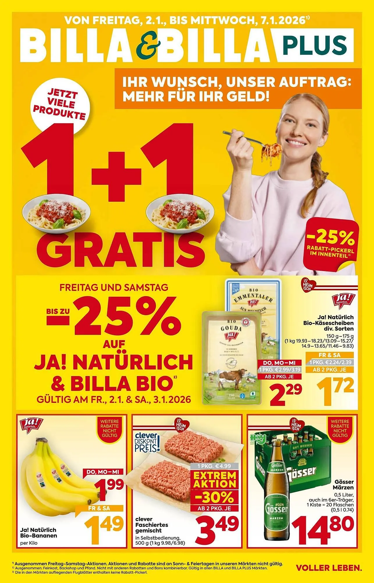 Billa Flugblatt von 2. Jänner bis 7. Jänner 2026 - Flugblätt seite 1