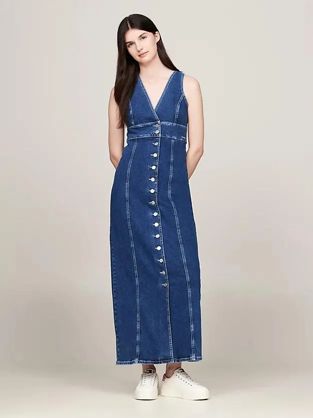 Durchgeknöpftes Slim Fit Maxi-Jeanskleid