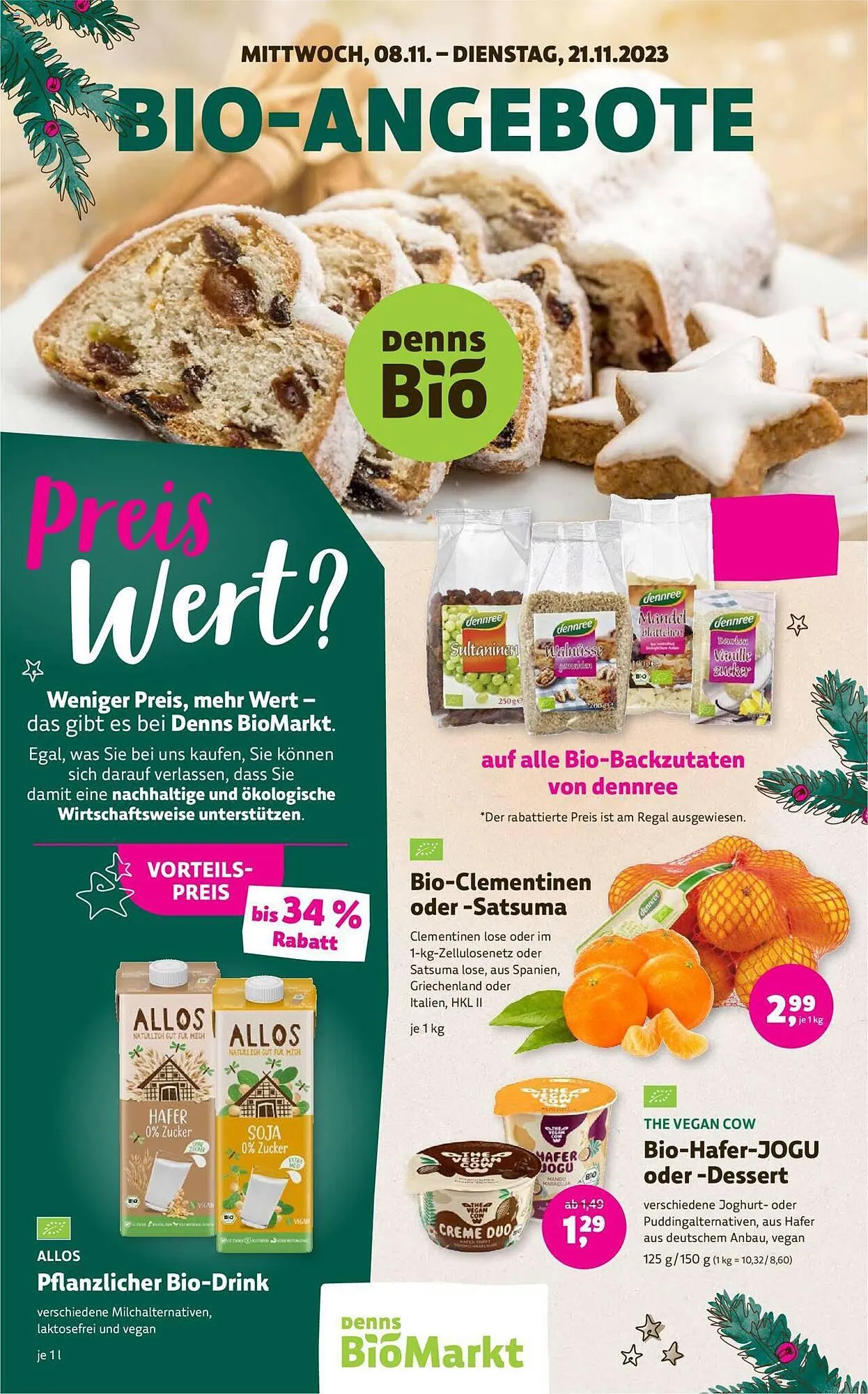 Denn's Biomarkt Flugblatt von 8. November bis 21. November 2023 - Flugblätt seite  1