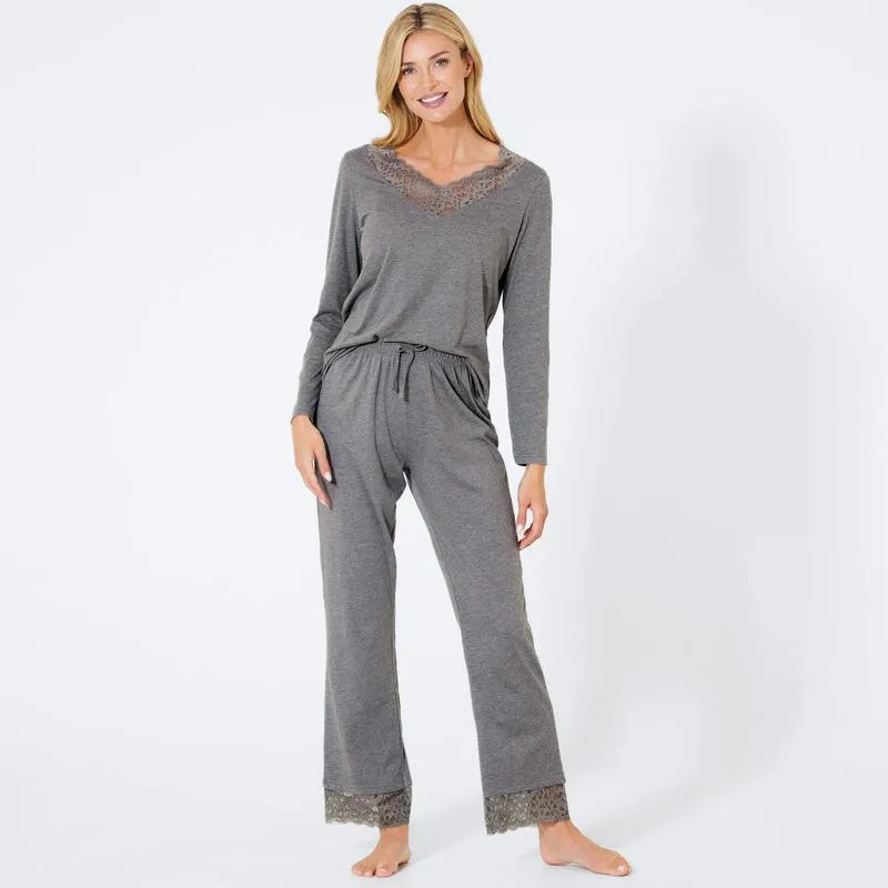 Damen-Schlafanzug mit V-Ausschnitt, 2-teilig