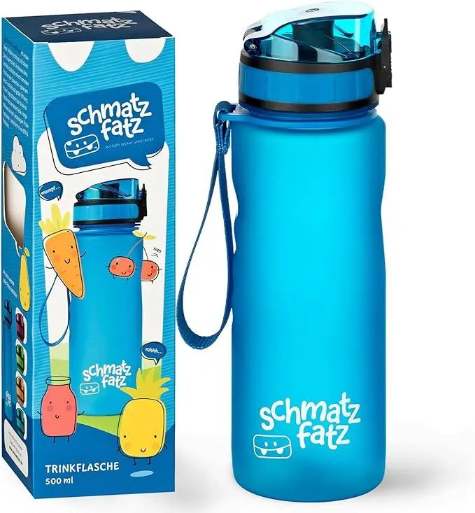 schmatzfatz Trinkflasche Kinder Auslaufsicher 0,5L, Sport Trinkflasche Schule zum Wandern & Fitnessstudio, Geschmacksneutrale Wasserflasche 500ml, Trinkflasche mit Fruchteinsatz, BPA-Frei