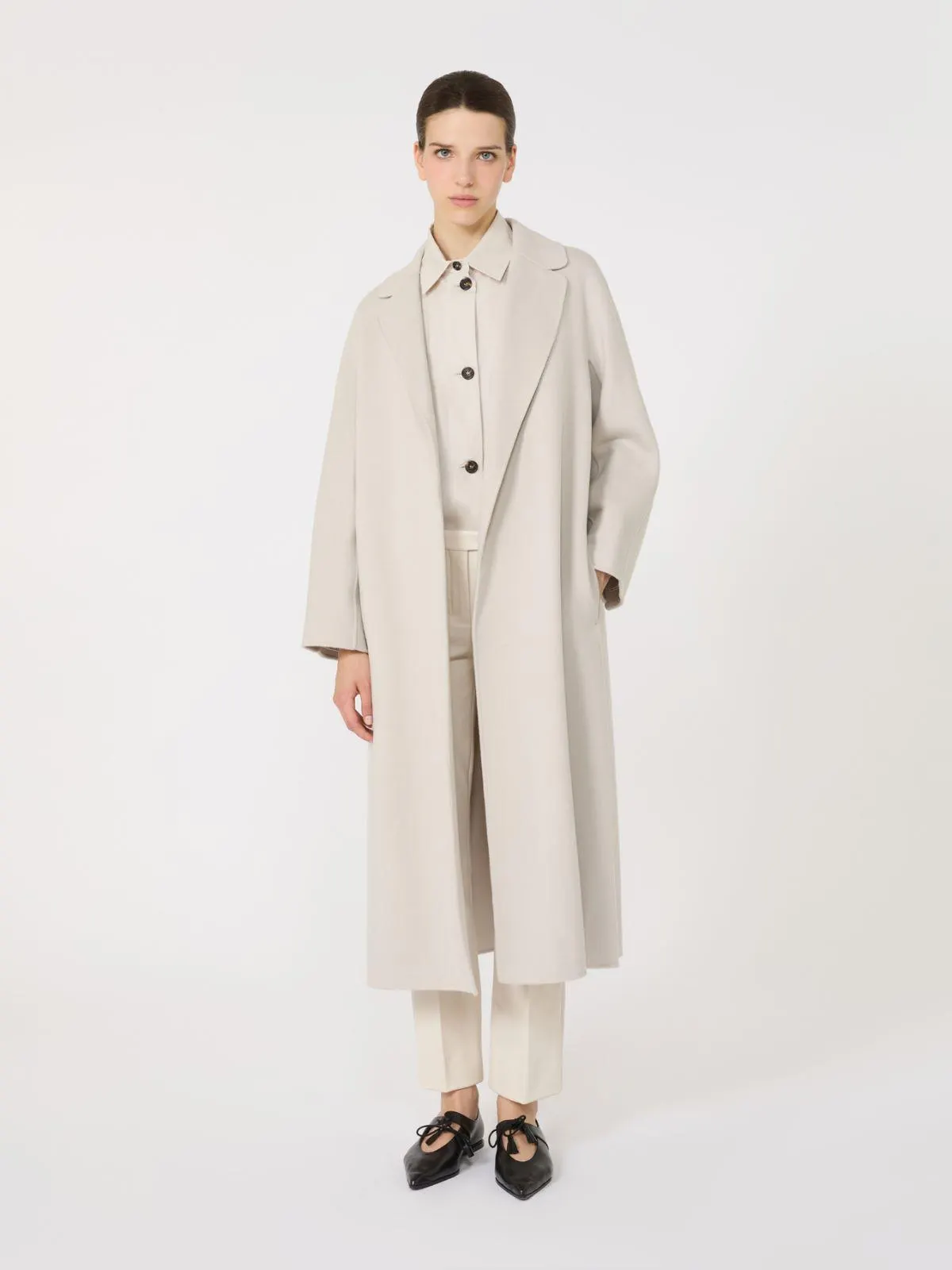 Midimantel aus Wollloden - Ecru