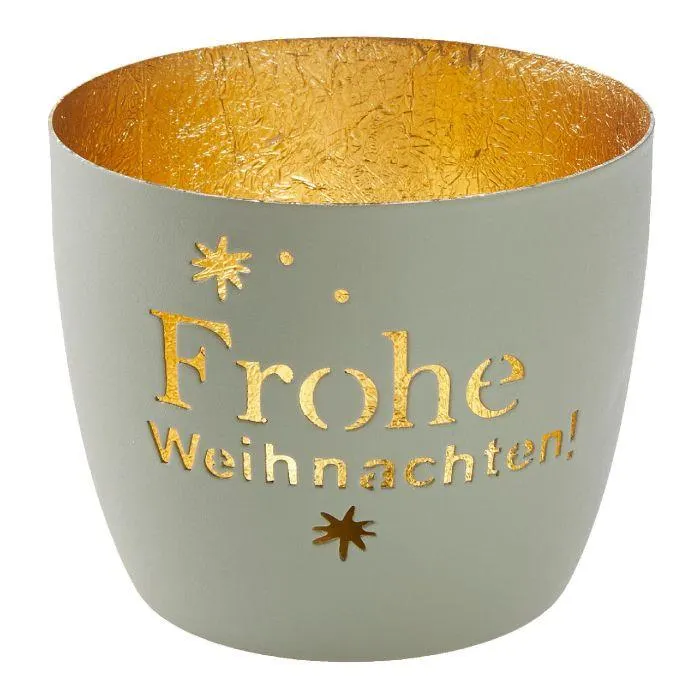 Windlicht Spruch/Xmas, Frohe Weihnachten/hellgrau, 10 x 8.5 cm