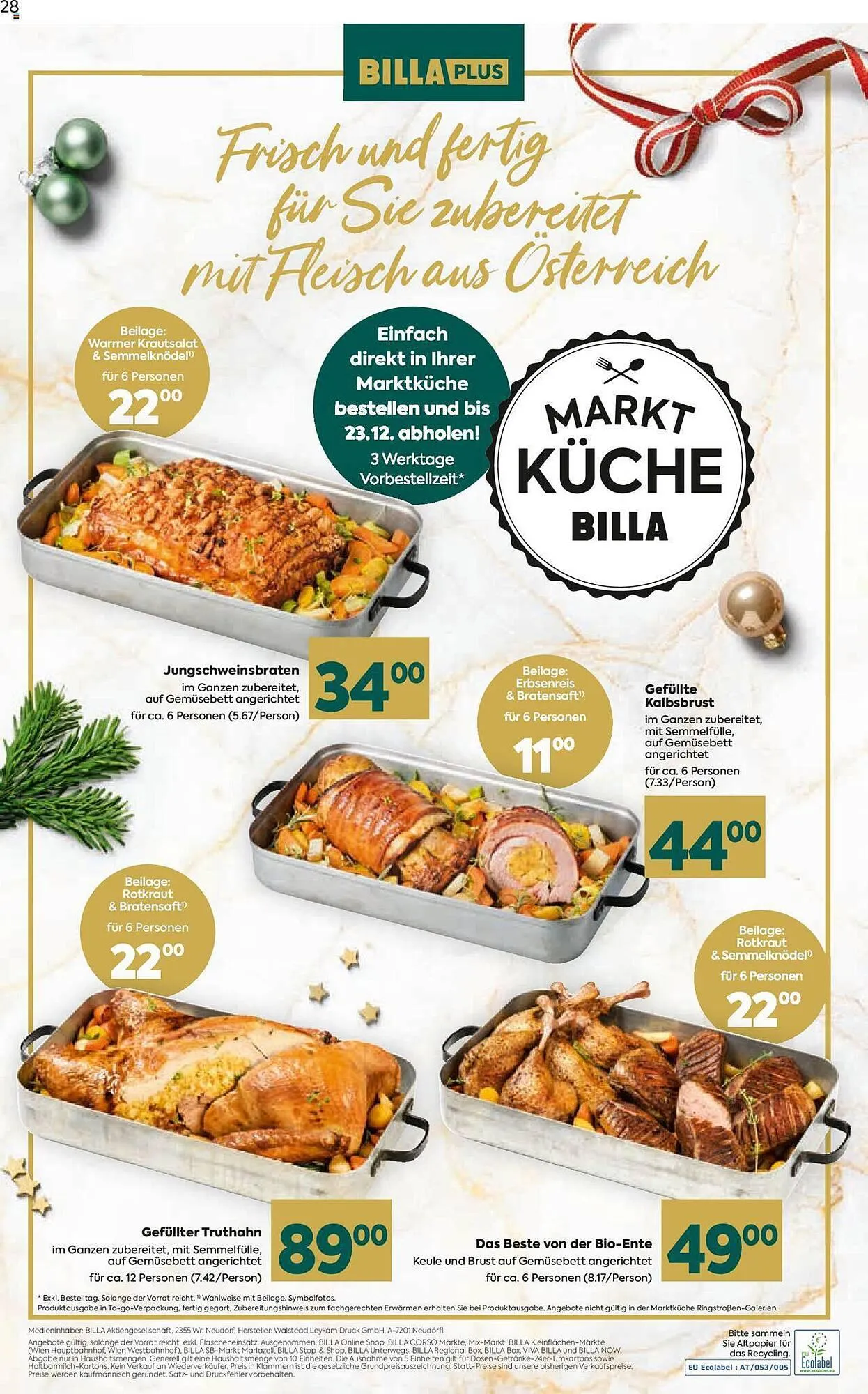 Billa Flugblatt von 30. November bis 23. Dezember 2023 - Flugblätt seite  28