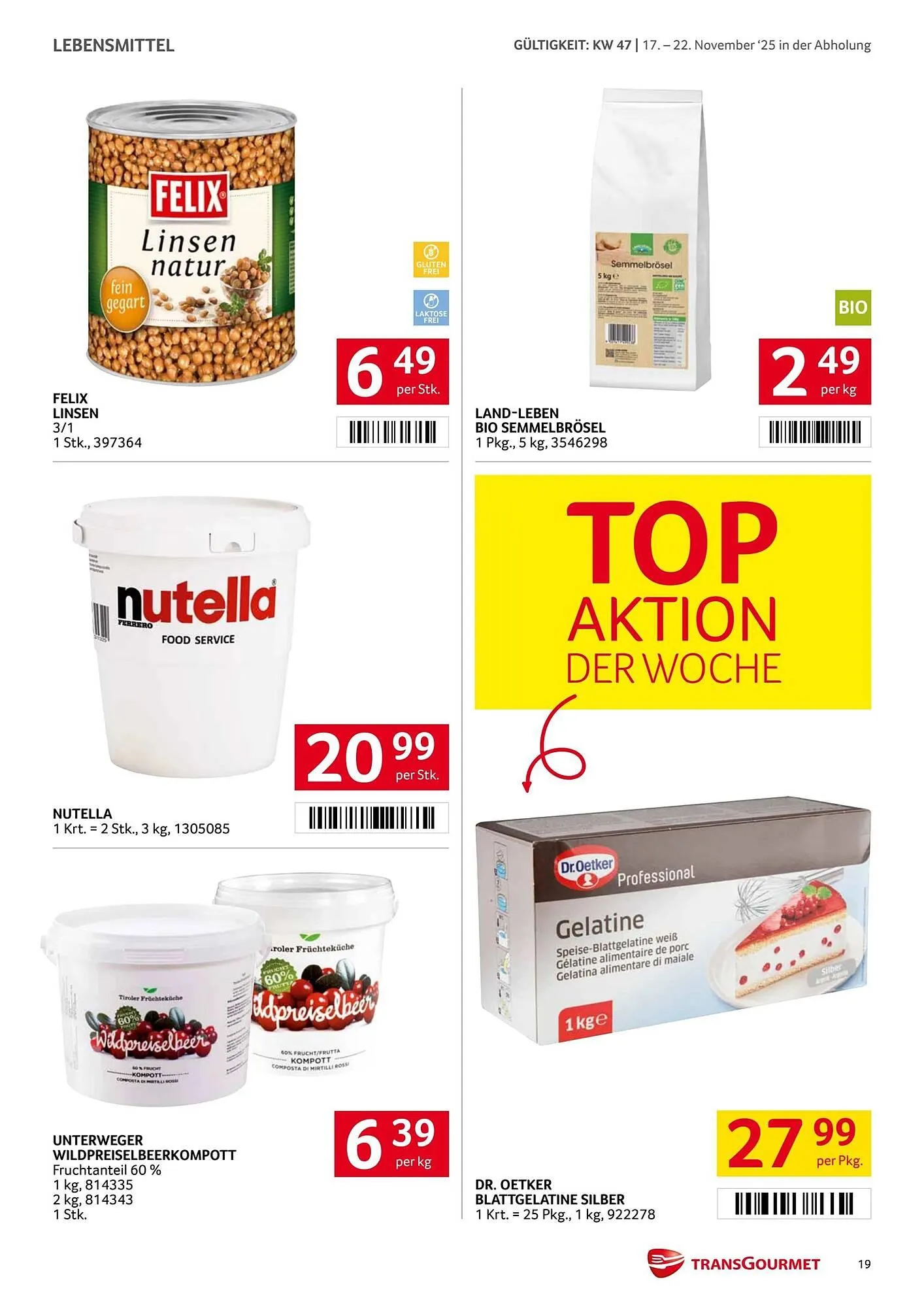 Transgourmet Flugblatt von 17. November bis 23. November 2025 - Flugblätt seite 19
