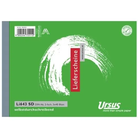 Lieferscheinbuch A6 quer 3x40Blatt selbstdurchschreibend URSUS Style Li643SD 094203